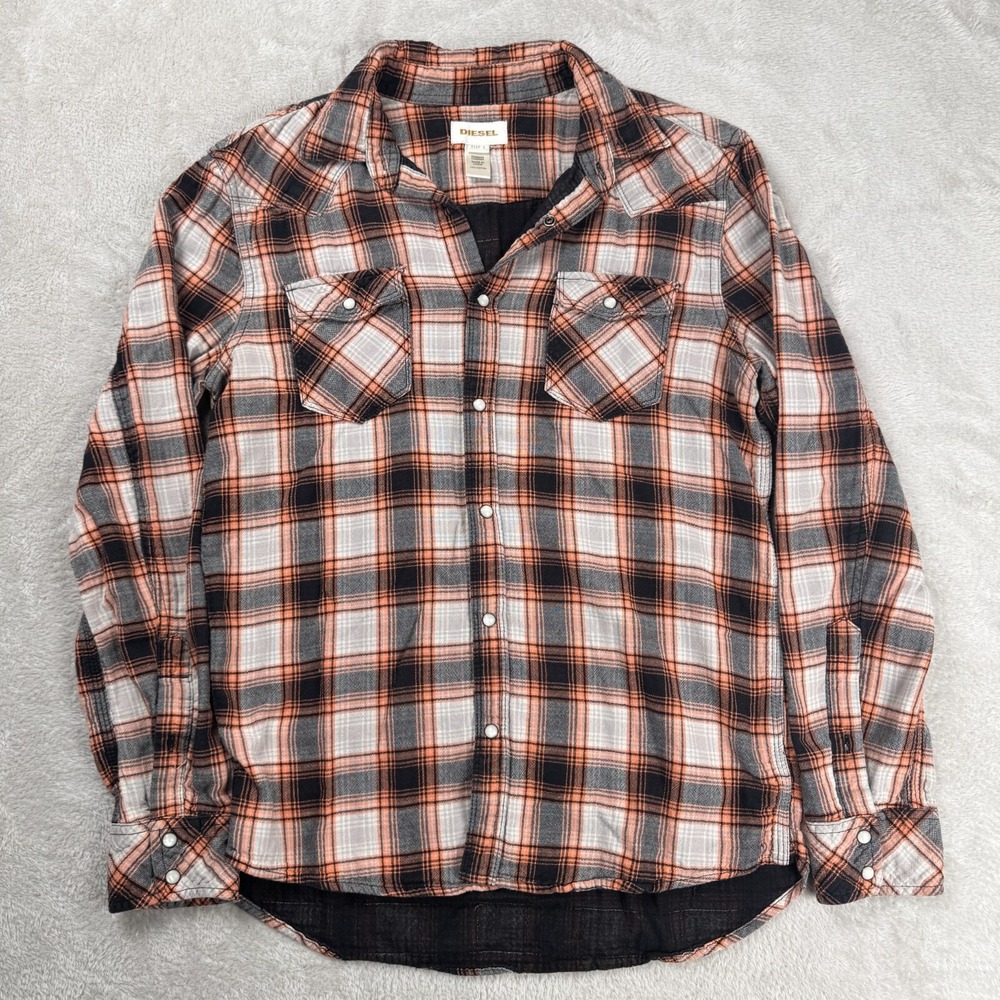 Diesel Gauze Plaid‎ Long Sleeves Womens L Orange Preowned